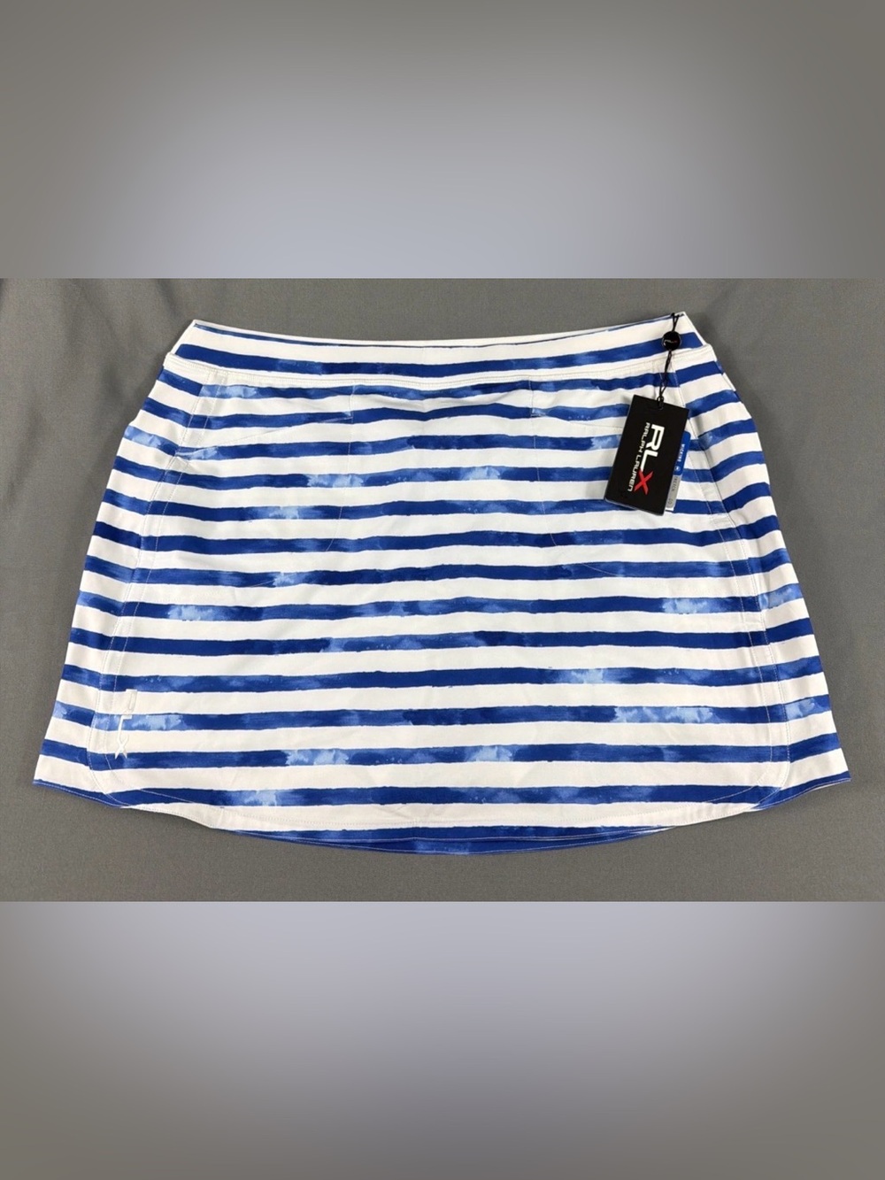 RLX Ralph Lauren Womens Golf Skort Striped Large Blue White Polyester MSRP $148